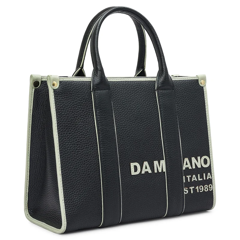 Da Milano Black Small Wax Leather Book Tote - Black for Women | Best Price UAE